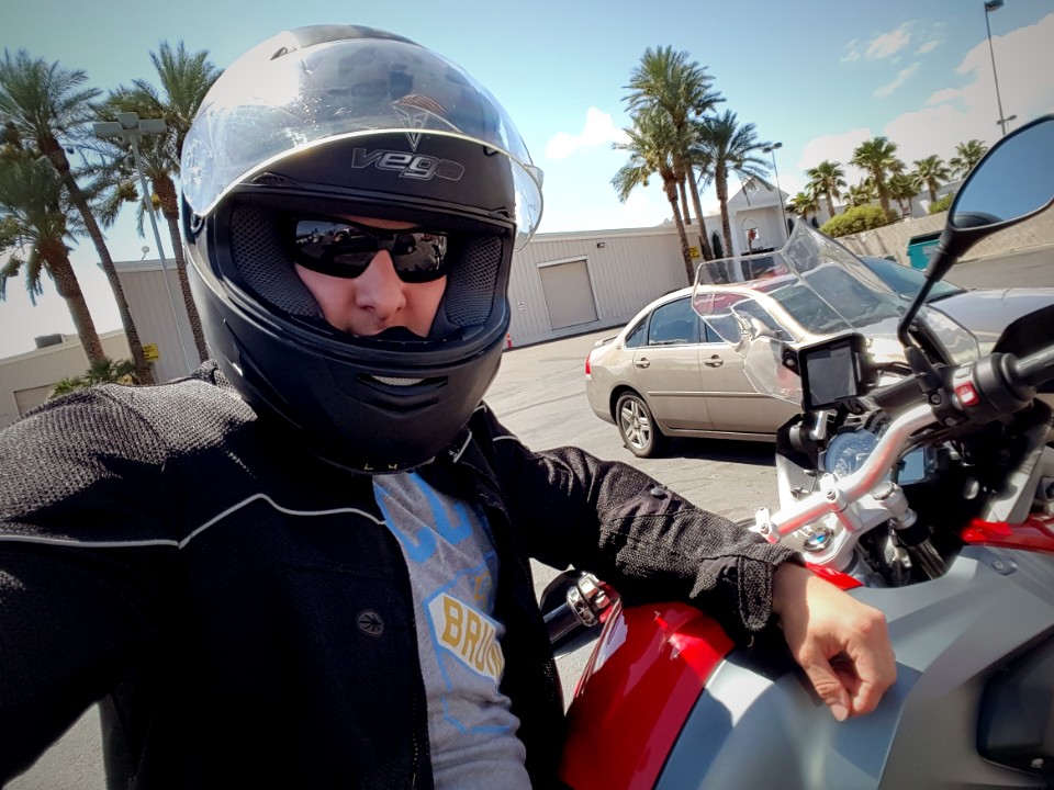 Attorney Ari Friedman on his BMW GS motorcycle
